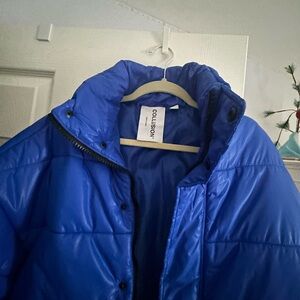 Blue oversized puffer jacket